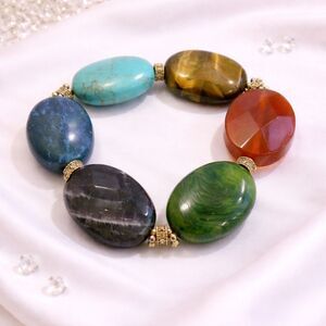Multi Color Semi Precious Gemstone Stretch Bracelet